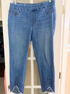 Chico’s Women’s Blue Denim Cropped Jeans with Laser-Cut Hem